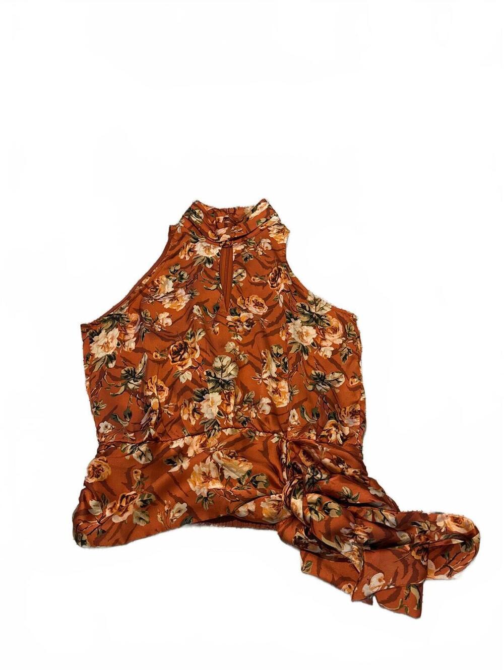 White House Black Market Orange Floral Halter Top Size 0